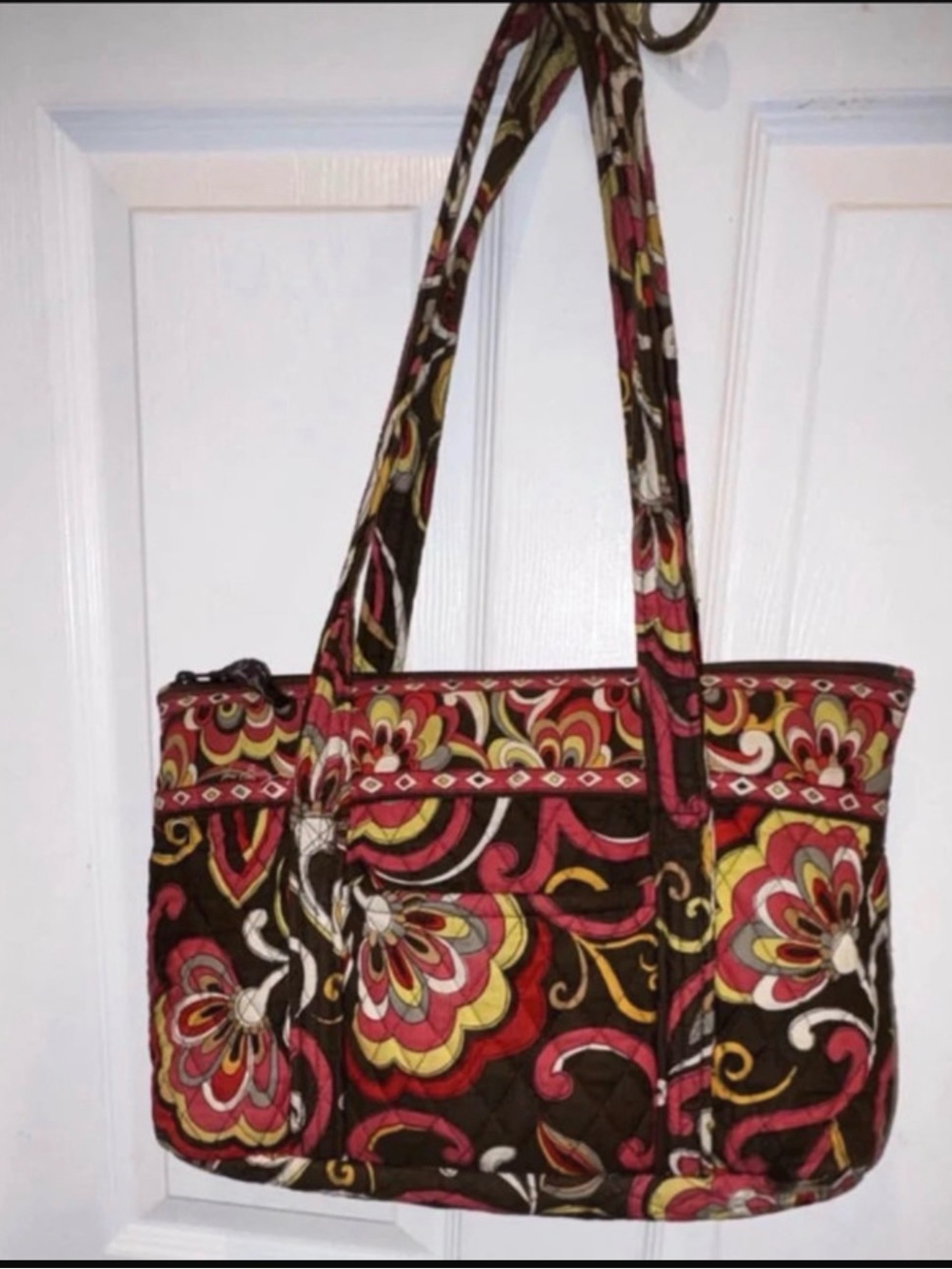 Vera Bradley Quilted Floral Tote in Brown, Pink & Yellow